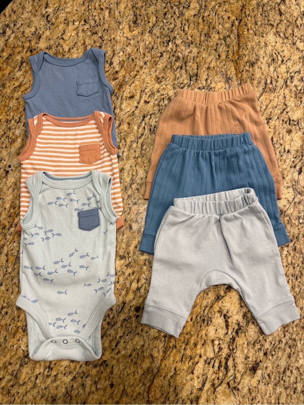 cloud island Neutral Tank Bodysuit & Ribbed Pants Mix in Blue, Tan, Gray